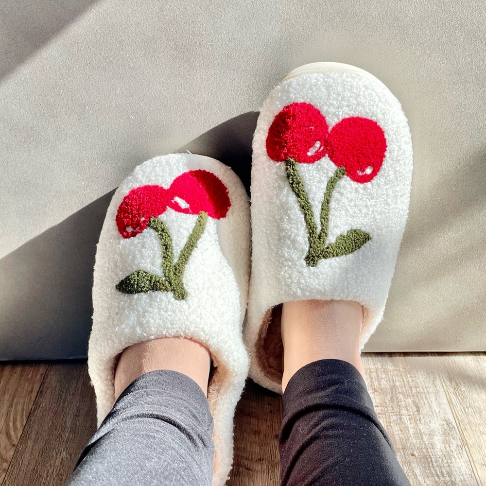 Cherry Fluffy Slippers